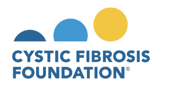 Cystic Fibrosis Foundation logo featuring three circles in dark blue, light blue, and yellow above the organization's name in bold blue capital letters, symbolizing support for innovations like Vytala clinical nutrition and fat malabsorption treatment.
